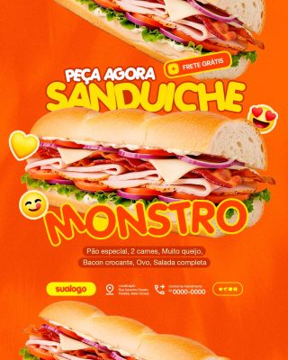 Lanchonete Sanduíche Monstro Peça Agora Frete Grátis PSD Editável