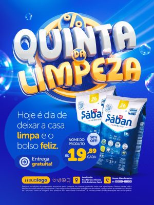 Quinta da Limpeza Hoje é Dia de Deixar a Casa Limpa e o Bolso Feliz PSD Editável