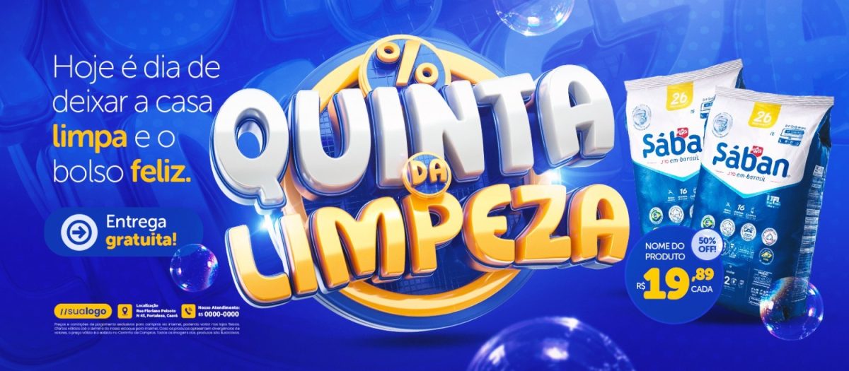 Banner Quinta da Limpeza Hoje é Dia de Deixar a Casa Limpa e o Bolso Feliz PSD Editável