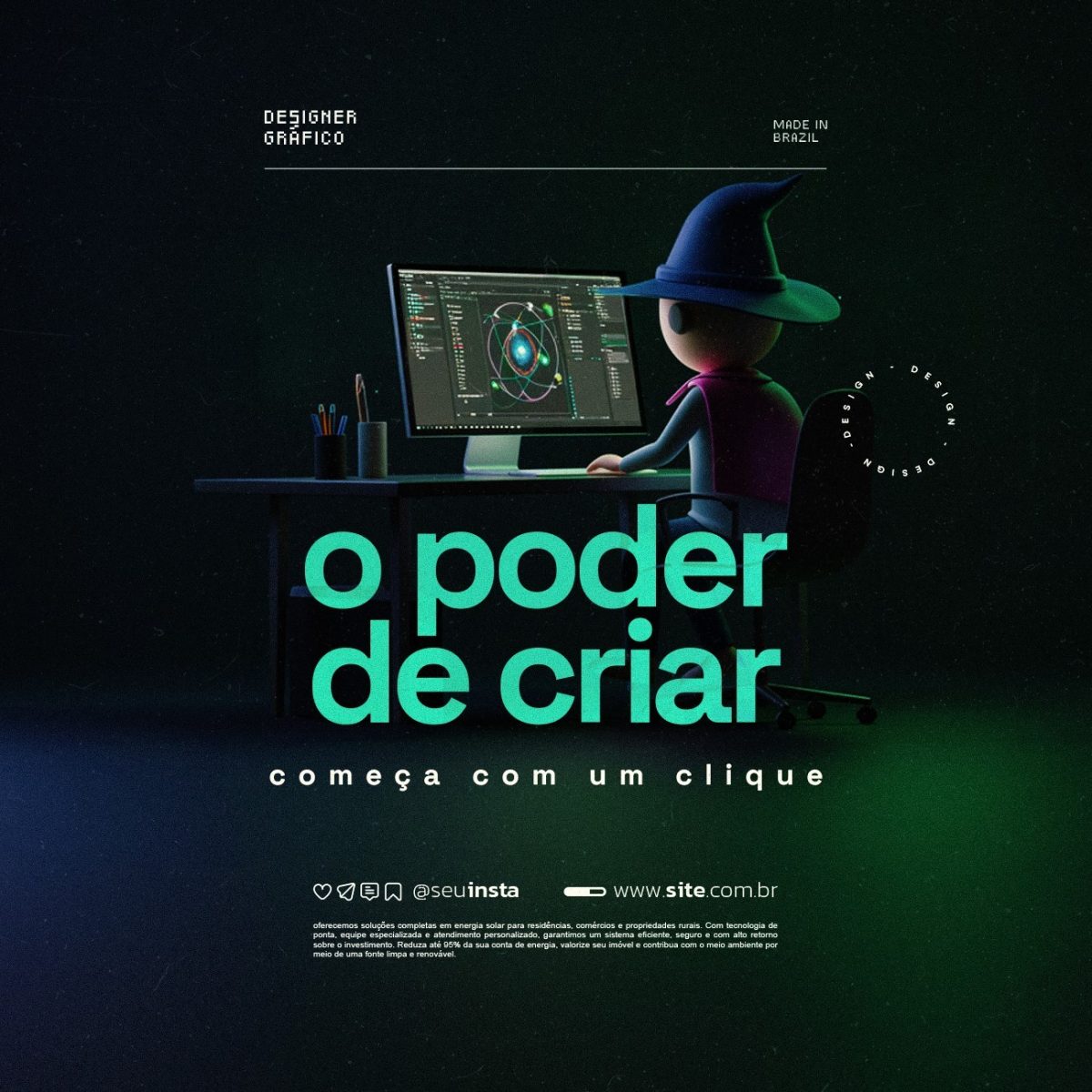 Frase Motivacional Designer Gráfico O Poder de Criar Começa Com Um Clique PSD Editável