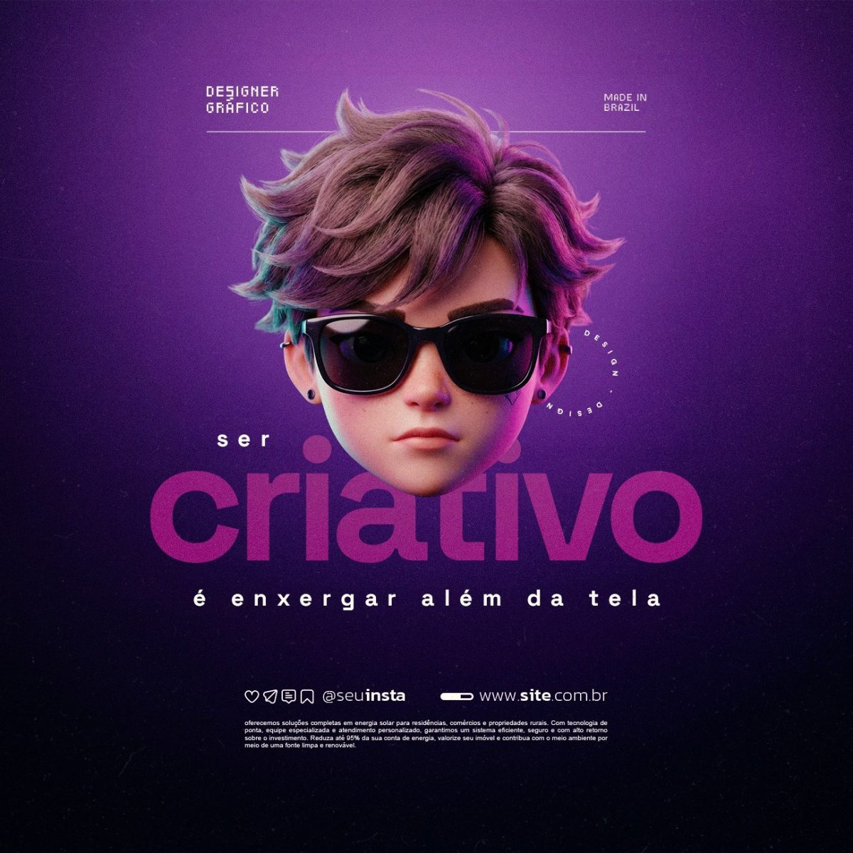 Frase Motivacional Designer Gráfico Ser Criativo é Enxergar Além da Tela PSD Editável