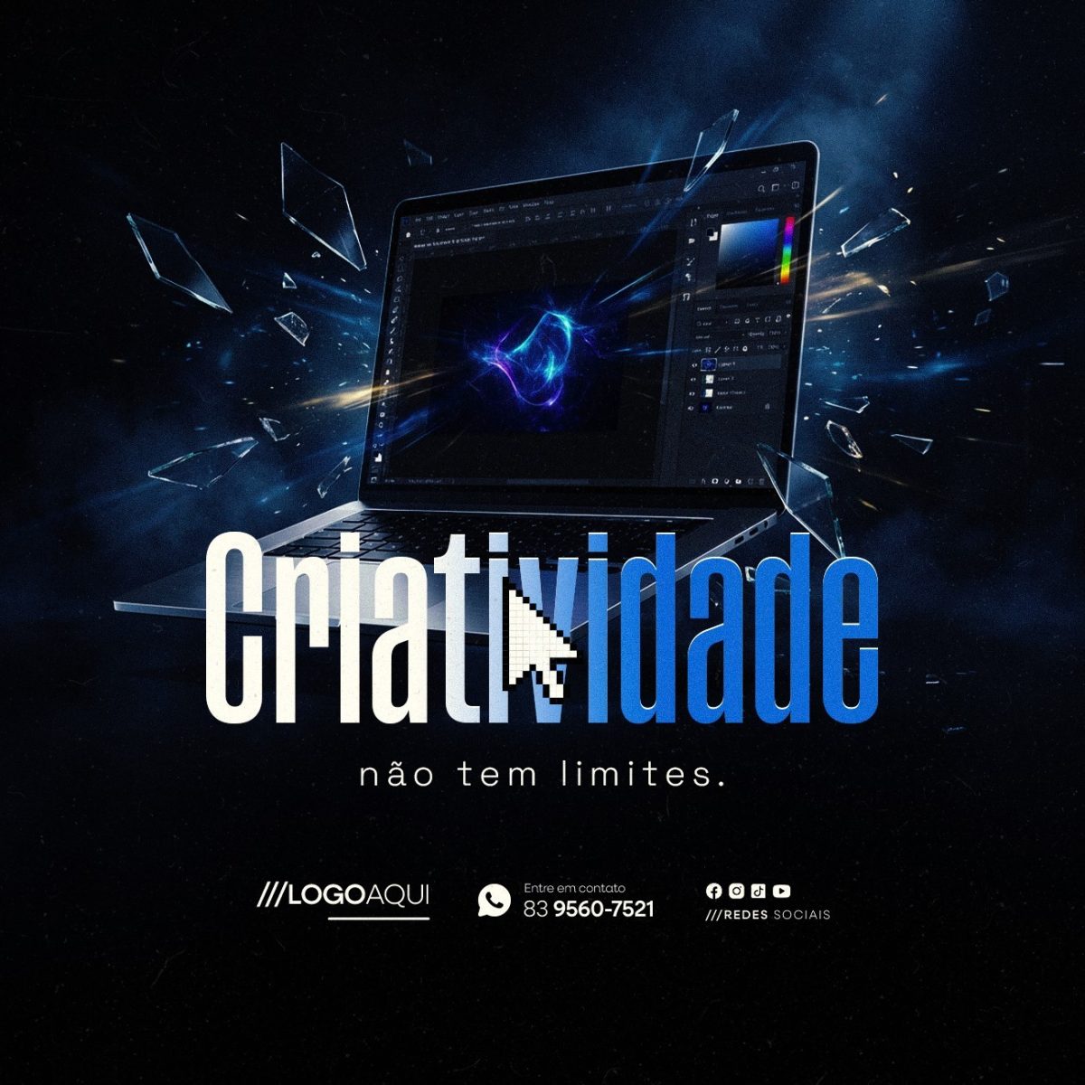 Frase Motivacional Designer Gráfico Criatividade Não Tem Limites PSD Editável