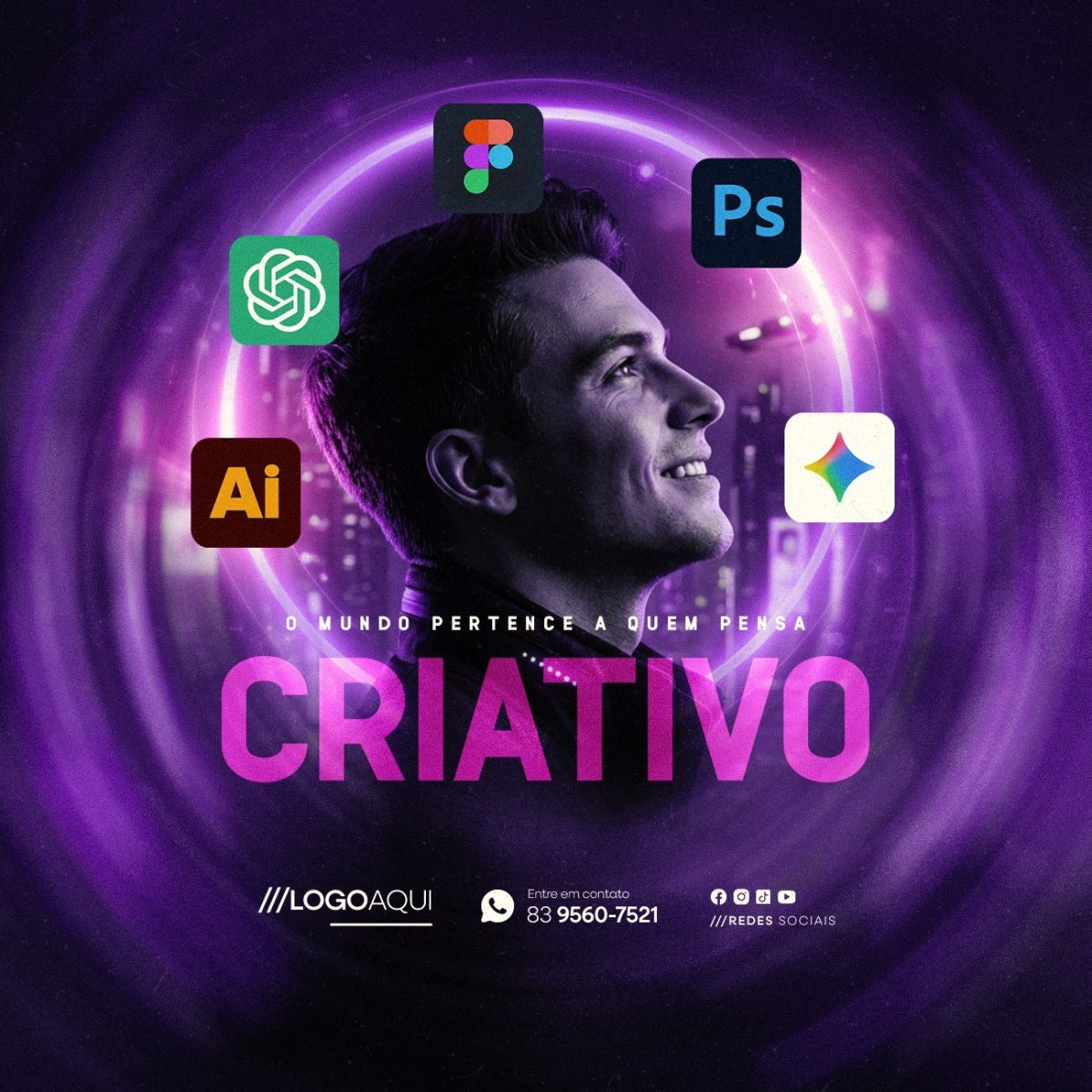 Frase Motivacional Designer Gráfico O Mundo Pertence a Quem Pensa Criativo PSD Editável