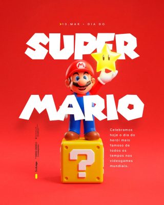 Dia do Super Mario Março Post Redes Sociais Feliz PSD Editável