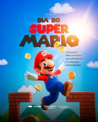 Dia do Super Mario 10 de Março Luta Persistente PSD Editável