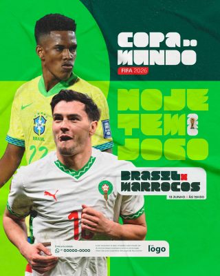 Copa do Mundo FIFA 2026 Brasil e Marrocos Hoje Tem Jogo PSD Editável