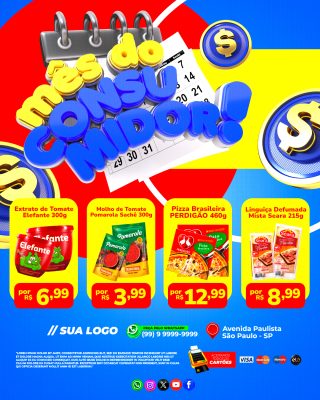 Mês do Consumidor Ofertas Especiais para Supermercado PSD Editável