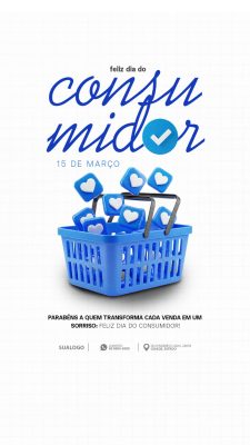 Dia do Consumidor 15 de Março Cesta de Compras Azul PSD Editável