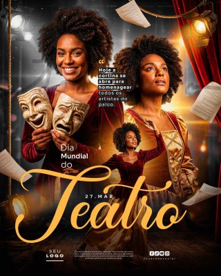 Teatro Dia Mundial 27 de Março Homenagem Artística PSD Editável