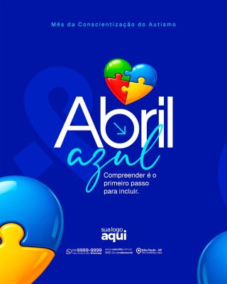 Autismo Abril Azul Banner Mês da Conscientização PSD Editável