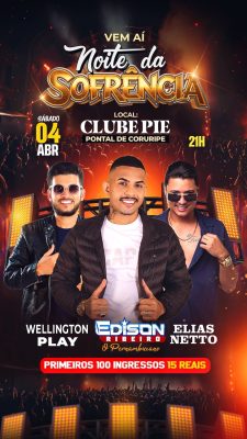 Evento Noite da Sofrência 04 Abr Clube Pie 21h Show PSD Editável