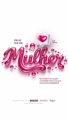 Mulher 8 de Março Corações e Brilho Arte Viva PSD Editável