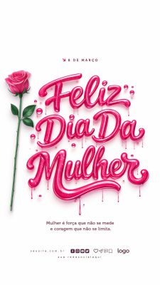 Dia da Mulher 8 de Março Arte Rosa Brilhante PSD Editável