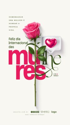 Dia Internacional da Mulher Rosa Coração 8 de Março PSD Editável