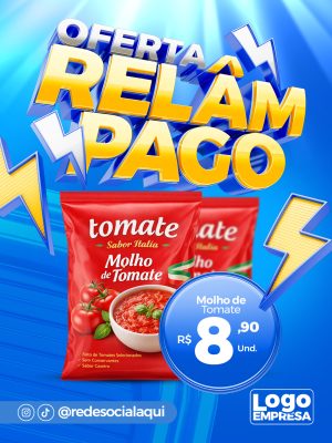 Oferta Relâmpago Molho de Tomate Por Apenas R$8,90 PSD Editável