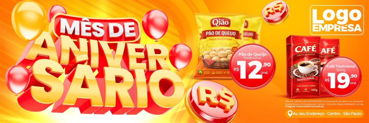 Mês de Aniversário Ofertas Imperdíveis Supermercado PSD Editável
