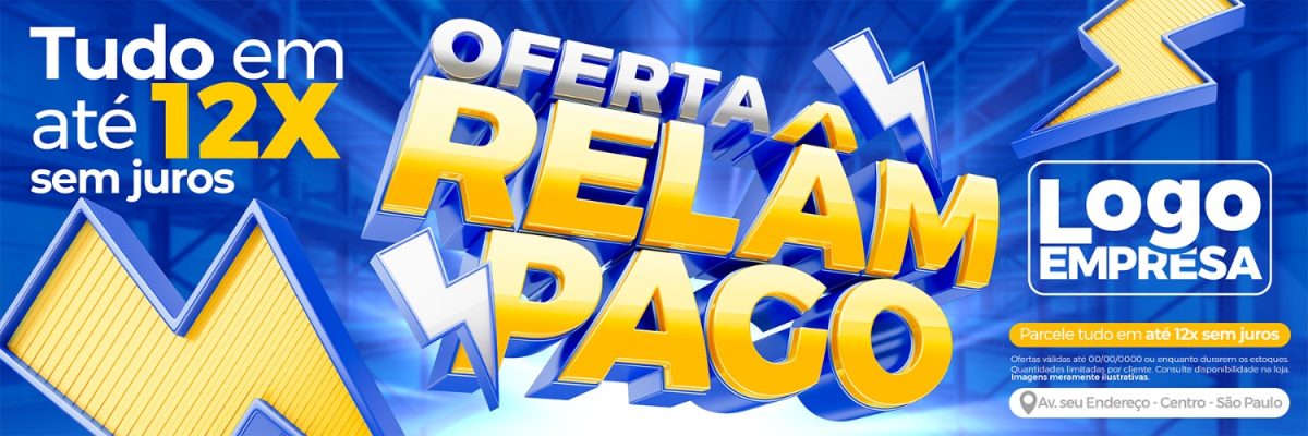 Oferta Relâmpago Parcele Tudo em 12x Sem Juros Banner PSD Editável