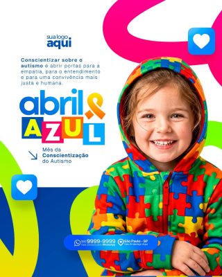 Abril Azul Mês da Conscientização do Autismo Design PSD Editável