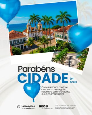 Parabéns Cidade Aniversário Social Media PSD Editável