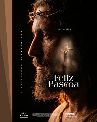 Feliz Páscoa 05 de Abril A Esperança Ressuscitou Jesus PSD Editável