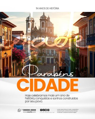 Parabéns Cidade Aniversário Social Media PSD Editável