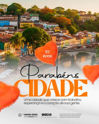 Parabéns Cidade Aniversário Social Media PSD Editável
