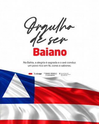 Orgulho de Ser Baiano Post para Redes Sociais Bandeira PSD Editável