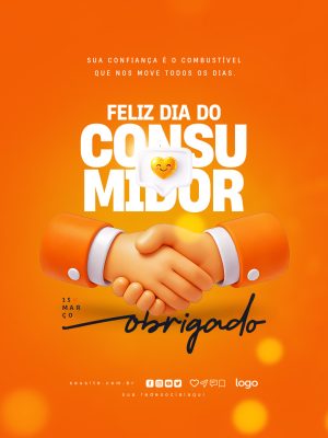 Dia do Consumidor 15 de Março Obrigado Layout Laranja PSD Editável