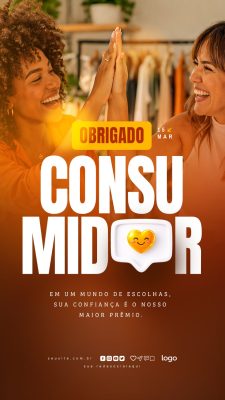 Consumo Dia do Consumidor Gratidão OBRIGADO Consumidor Post PSD Editável