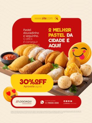 Pastelaria Pastel Douradinho e Sequinho 30% OFF PSD Editável