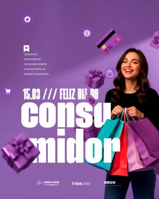 Dia do Consumidor 15.03 Happy Consumer Day Púrpura PSD Editável