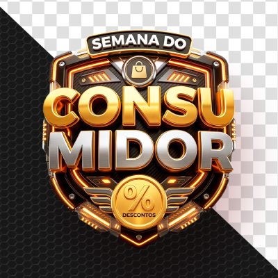 Semana do Consumidor Selo 3D Dourado e Prata para Ofertas PSD Editável