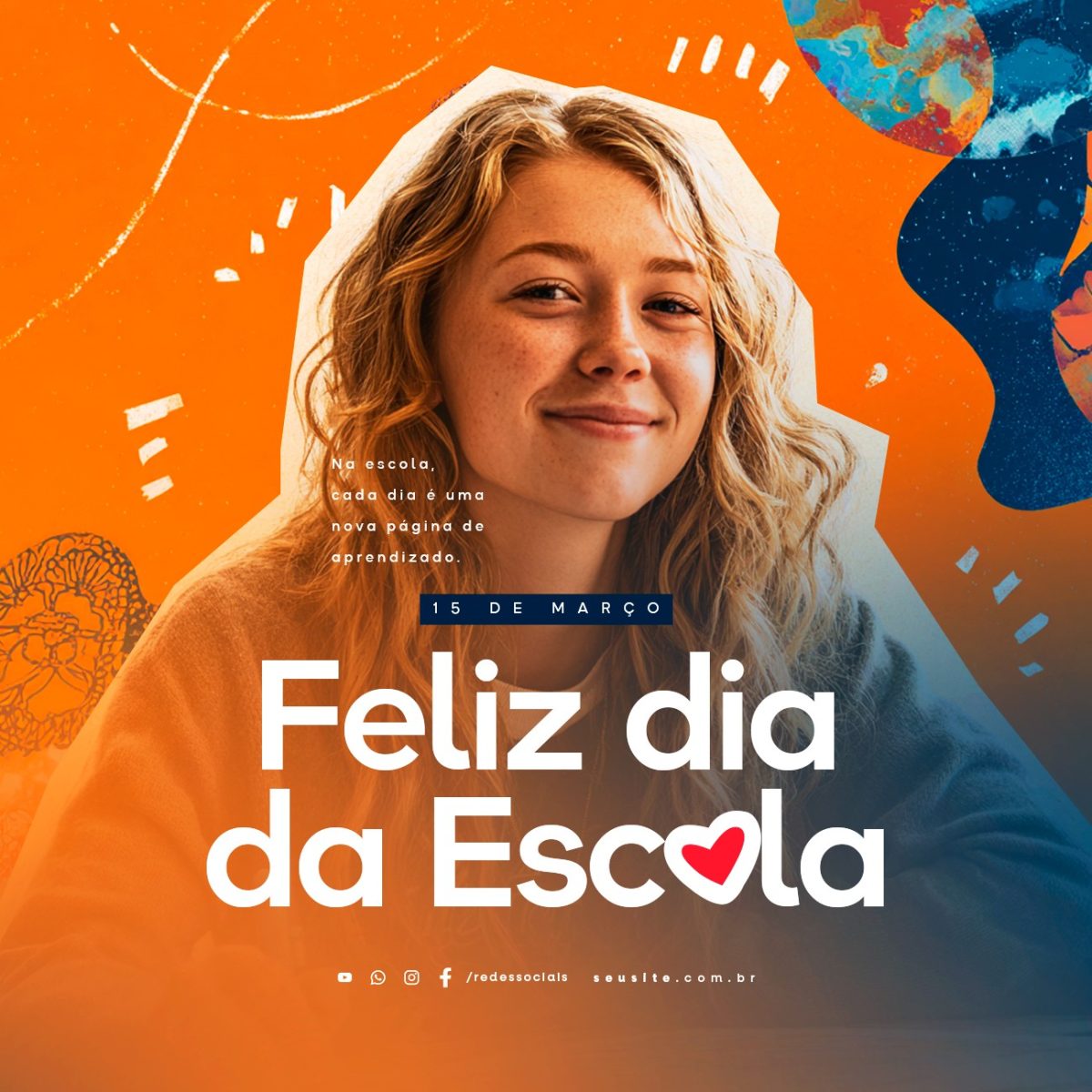 Feliz Dia da Escola 15 de Março PSD Editável