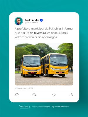Post Twitter Instagram Ônibus Rurais Volta de Circulação na Cidade PSD Editável