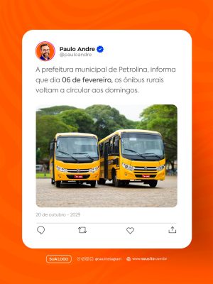 Comunicado Prefeitura de Petrolina Ônibus Rurais Voltam Circular PSD Editável