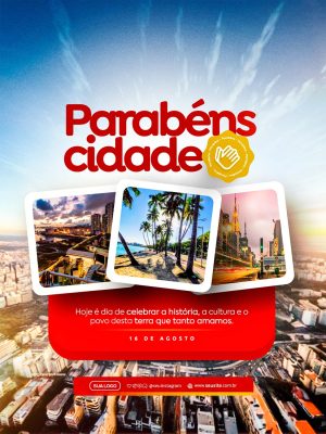 Parabéns Cidade Celebração de Aniversário 16 de Agosto PSD Editável