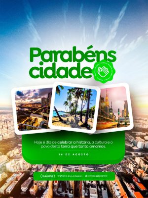 Parabéns Cidade Celebração Aniversário de Cidade Agosto PSD Editável
