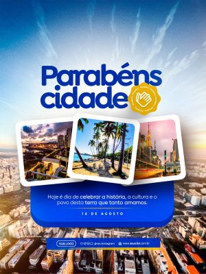 Aniversário de Cidade 16 de Agosto Celebração Festiva PSD Editável