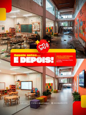 Antes e Depois Escola Reformada e Modernizada PSD Editável