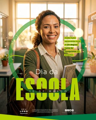 Dia da Escola 15 de Março Cada Lição um Degrau PSD Editável