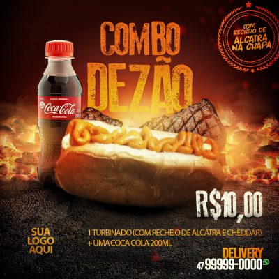 Lanche Combo Dezão Turbo Alcatra e Cheddar Refrigerante PSD Editável