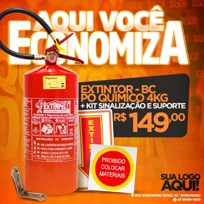 Extintor Pó Químico BC Promoção Kit Sinalização Suporter PSD Editável