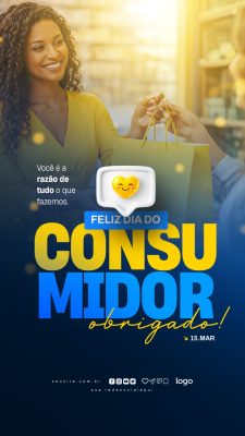 Dia do Consumidor Feliz Obrigado Arte para Post e Stories PSD Editável