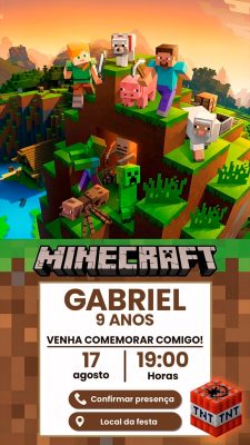 Story Flyer Minecraft Convite Aniversário Gabriel 9 Anos PSD Editável