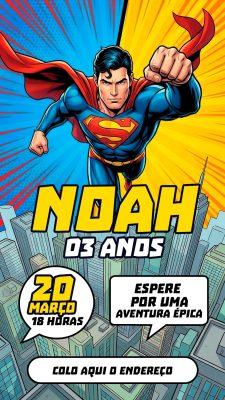 Story Flyer Noah 03 Anos Convite Aventura Épica Super-Herói PSD Editável