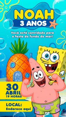 Story Flyer Fundo do Mar Convite de Aniversário Noah 3 Anos Marinho PSD Editável