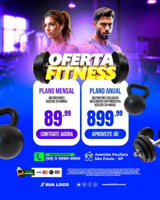 ENCARTE PLANOS DE ACADEMIA OFERTA FITNESS PSD EDITÁVEL