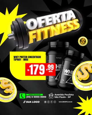 Oferta Fitness Whey Protein Suplementos Promocional PSD Editável
