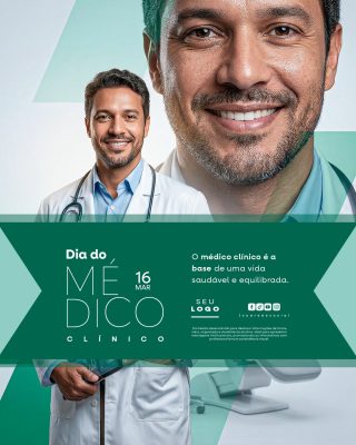Dia do Médico Clínico 16 Março Base da Vida Saudável PSD Editável