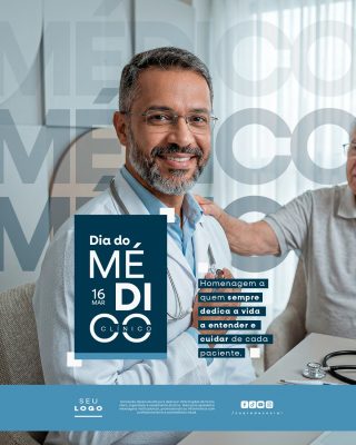 Dia do Médico Clínico 16 Março Homenagem e Carinho Modelo Profissional PSD Editável